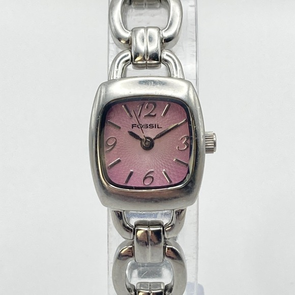 Fossil Accessories - Fossil F2 Women's Watch 18mm Silver Tone Pink Dial w/Extenders New Battery 6.75"